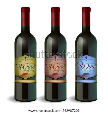 Set of Wine bottle with label. Wine and grapes