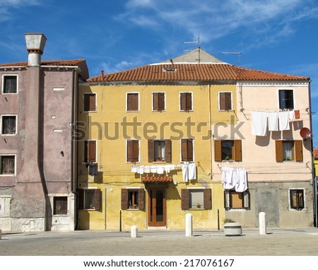characteristic colors of the houses on the island of Pellestrina (Venice)