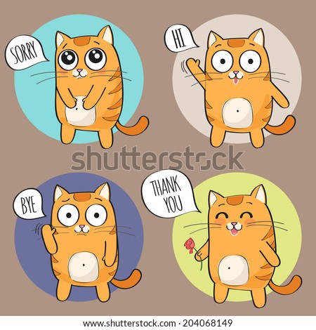 Set of cute cartoon cat in various poses