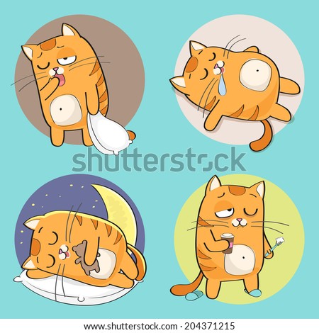 Set of cute cartoon cat in various poses