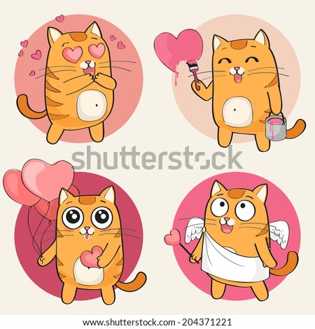Set of cute cartoon cat in various poses Set of cute cartoon cat in various poses
