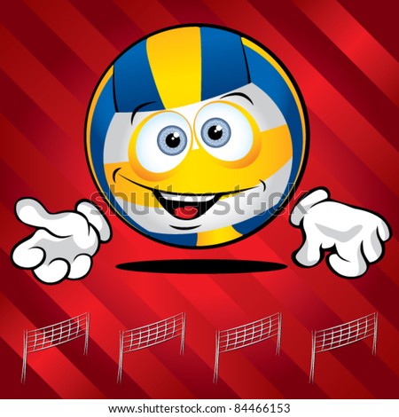 Funny smiling volley ball on the red background