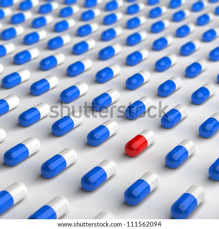 Computed generated image of red and blue pills.