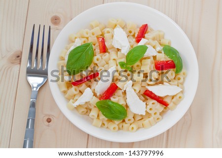 Short Cut Pasta with Basil, Red Peppers and Fresh Goat Cheese