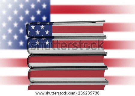 Stack of Books over American Flag.American Education System Concept.