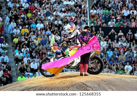 MADRID, SPAIN - JUL 15 : Spanish rider Marc Coma in a exhibition, during the Red Bull X-Fighters, on Jul 15, 2011 in Madrid, Spain
