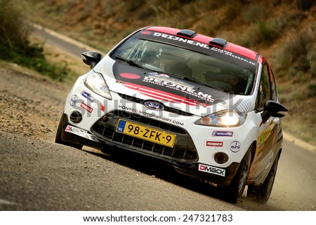 SALOU, SAPIN - OCT 25: Dutch driver Kevin Van Deijne and his codriver Annemiek Hulzebos in a Ford Fiesta R2 race in the 50th Rally RACC Rally of Spain, on Oct 25, 2014 in Salou, Spain.