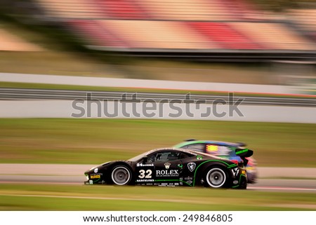 BARCELONA SAPIN SEP 7 Team formed by Jonathan Sicart and Dimitri Enjalbert races in a Ferrari 458 GT3 in the 24 Hours of Barcelona at Catalunya Circuit on Sep 7 2014 in Barcelona Spain BARCELONA SAPIN SEP 7 Team formed by Jonathan Sicart and Dimitri Enjalbert races in a Ferrari 458 GT3 in the 24 Hours of Barcelona at Catalunya Circuit on Sep 7 2014 in Barcelona Spain