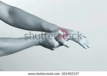 Acute pain in a man hand Acute pain in a man hand, horizontal image