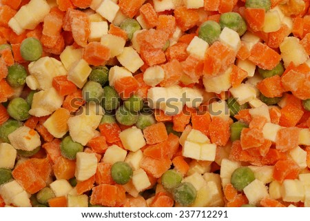 Vegetables background, Frozen mixed vegetables with ice