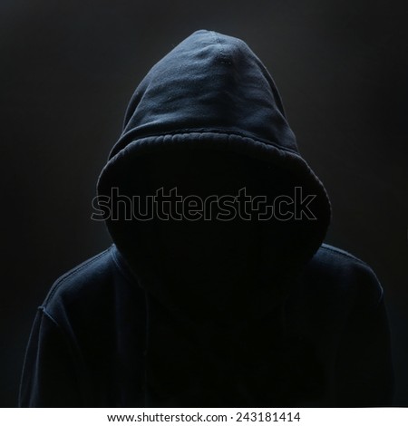 Unrecognizable person, Unrecognizable person wearing hood against black background