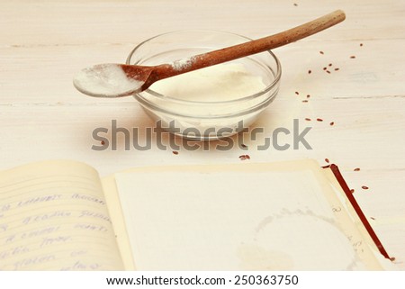 Blank paper for recipes, Blank paper on the old cookbook, background with free recipe text space
