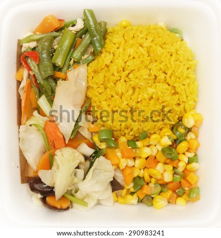 Lunch styrofoam box from fast food restaurant on white background