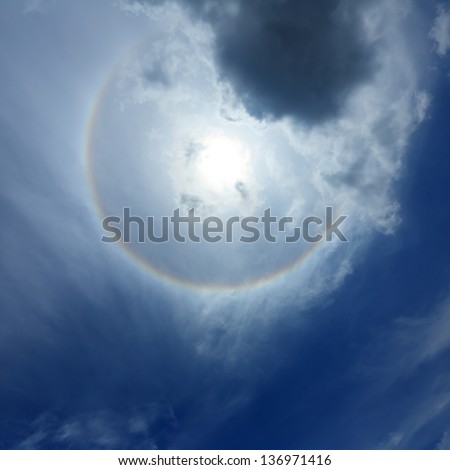 Corona, ring around the sun with sky