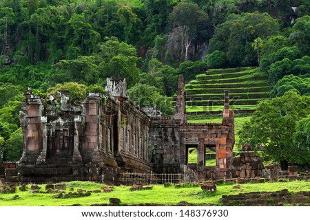 View of Vat Phou or Wat Phu is the UNESCO world heritage site in Southern Laos