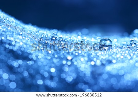 Macro with blue water drops close up