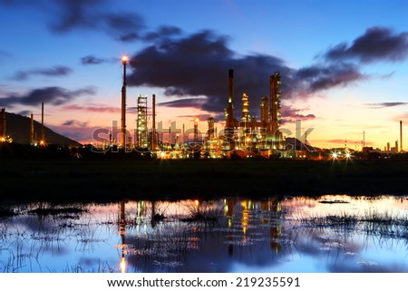 View of oil refinery factory at sunrise