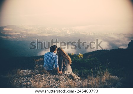 couple in love in mountains