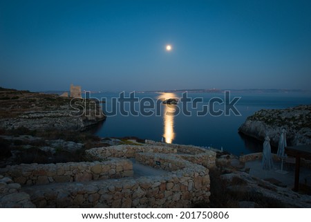 Moon rising over Malta and the Maltese Islands, from Sannat in Gozo