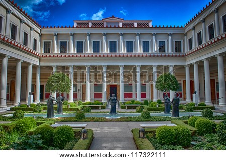 LOS ANGELES, USA - OCTOBER 4: The famous Getty Villa on October 4, 2009 in Los Angeles. The design of the Getty Villa was inspired by ancient blueprints of the Villa of the Papyri at Herculaneum.