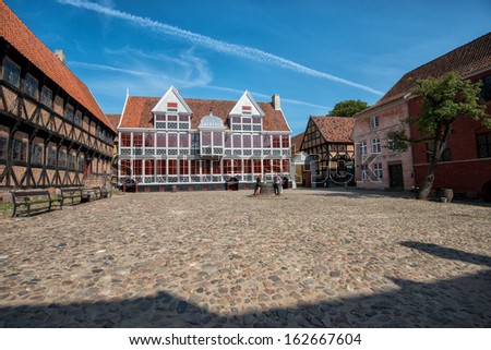 AARHUS, DENMARK - AUGUST 23: The Old Town on August 23, 2013 in Aarhus. The Old Town displays traditional Danish architecture from 16th century to 19th century.