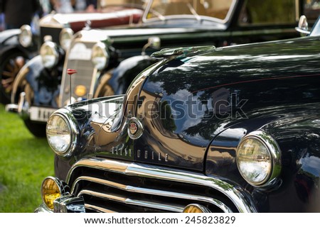 NORRKOPING, SWEDEN - JUNE 6: Antique cars at show in the Olai Park during National day celebrations on June 6, 2014 in Norrkoping. The national day of Sweden is an official holiday.