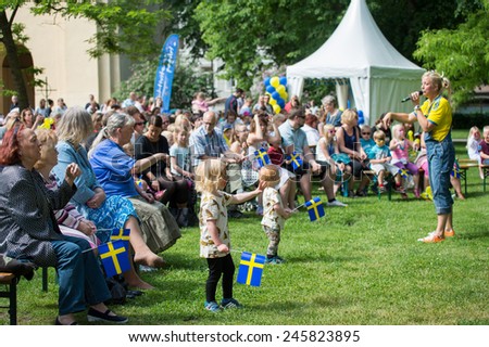 NORRKOPING, SWEDEN - JUNE 6: Entertainment in the Olai Park during National day celebrations on June 6, 2014 in Norrkoping. The national day of Sweden is an official holiday.