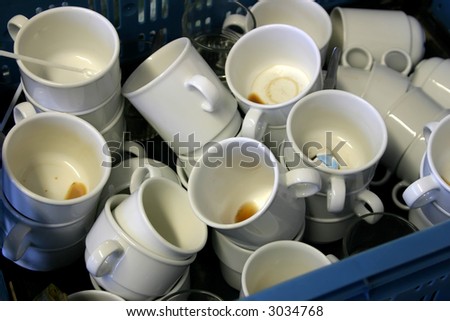 Dirty coffee and tea cups.