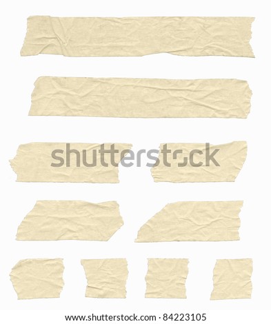 Strips of wrinkled masking tape. Isolated on white. Clipping path included.