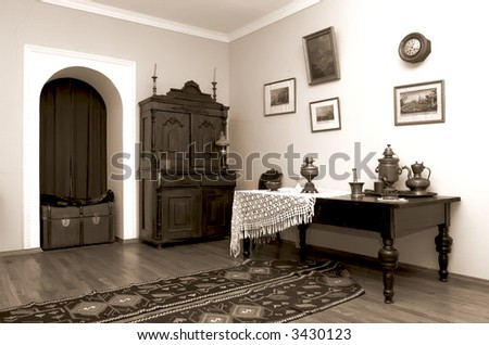 Room in retro style circa 18th century with lacquer furniture
