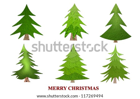 Mulberry paper Christmas tree Collection and white background.