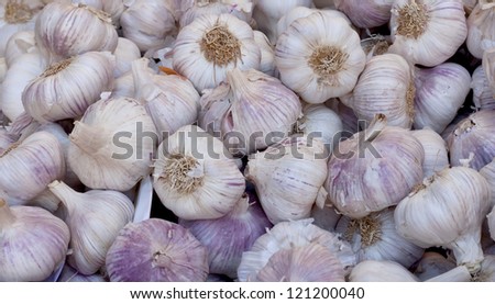 Garlic background in the market at the Grenoble,France.