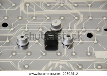 Circuit board consisting of wires and connections with arrows and home key