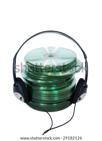 Headphones for listening to information or music on a stack of cds - Path included