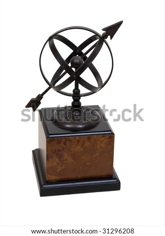 Simple spherical astrolabe used for basic navigation via the stars and sun - path included