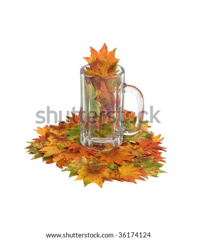 Cheers to Autumn with a traditional beer stein filled with colorful leaves - path included