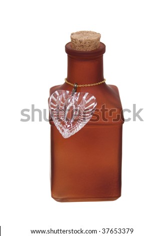 Romantic love potion in a red bottle with a crystal heart - path included