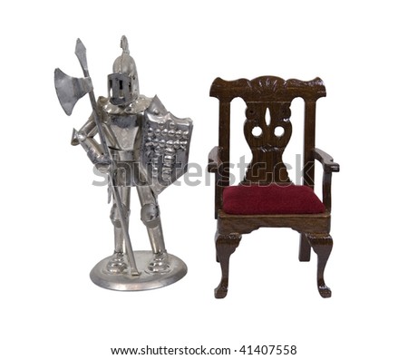 Home is your castle shown by medieval knight wearing armor next to a wooden throne - path included