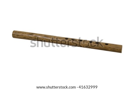 Wooden flute fashioned from a hollowed reed to make music - path included