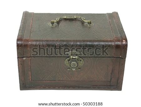 Fancy pressed leather box with antique lock used to store items - path included