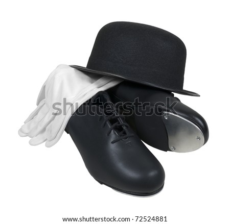 Antique retro style bowler hat with tap shoes and white gloves