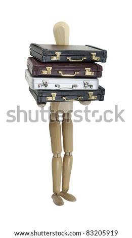 Choosing a career shown by a person holding a stack of briefcases - path included