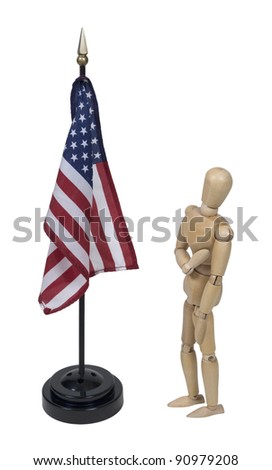 Holding hand over heart while pledging to the American flag - path included