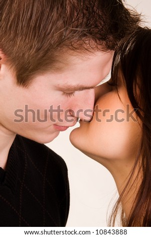young couple in love kissing
