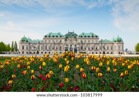 Belvedere palace Vienna Austria with spring flowers