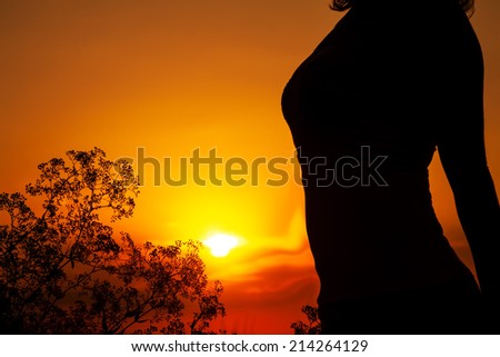 Silhouette of  Young beautiful woman\'s body at sunset
