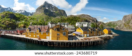 Picturesque village of Nusfjord on Lofoten islands, Norway, popular tourist destination