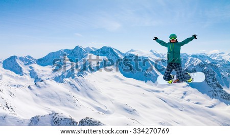 snowboarder at snow hill in Solden, Austria, extreme winter sport