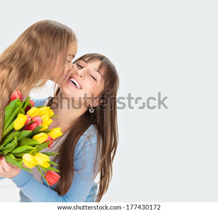Picture of mother and daughter with flowers Mother day concept Picture of mother and daughter with flowers Mother day concept