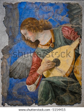 One of the most famous paintings of the angels playing instruments by Melozzo da Forli. Actually in Vatican Museums.